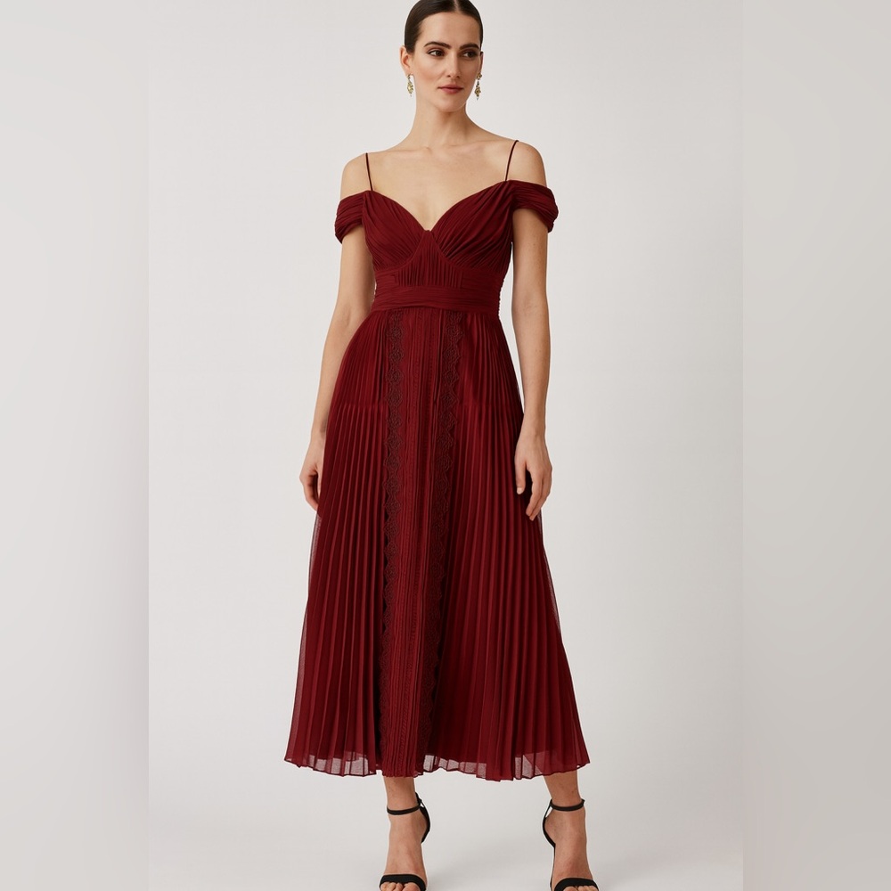Self-Portrait NWT Pleated Midi Dress